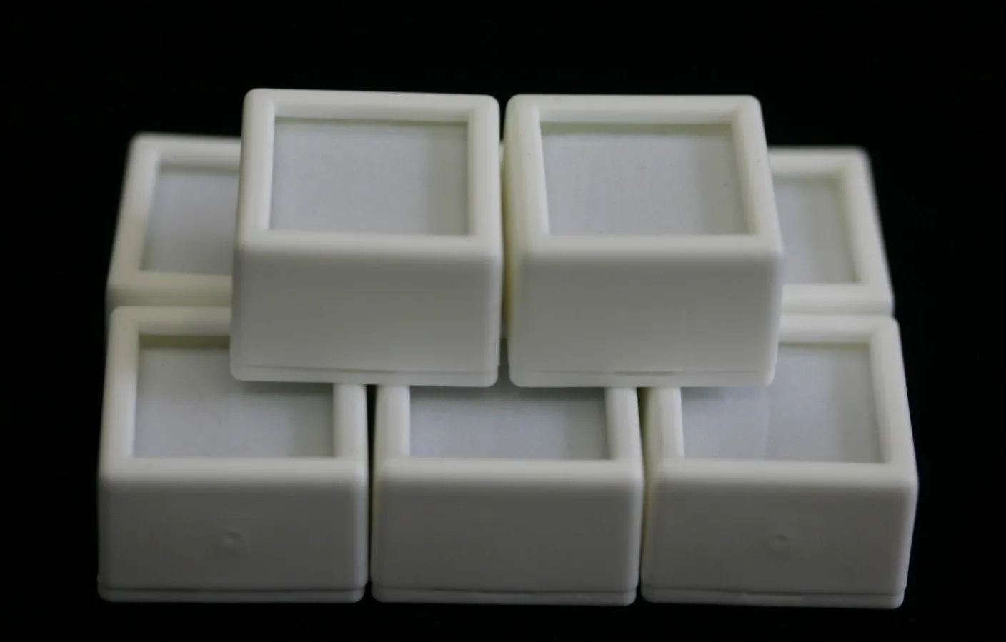 50 Glass top Square Gem Jars Box White Gemstones Coin Black Foam 1 1/16"