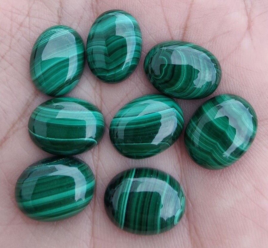 Natural Malachite Oval Shape Cabochon Flat Back Calibrated Loose Gemstone - 7x9
