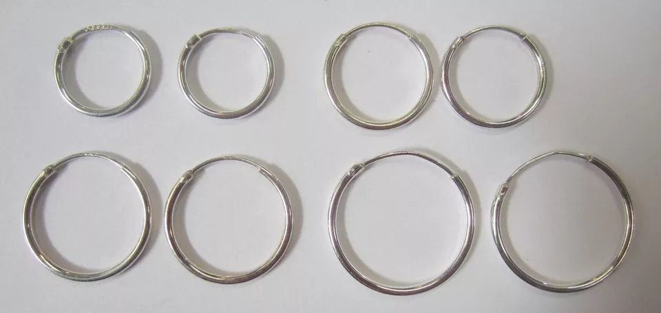 16mm x 1.2mm Solid .925 Sterling Silver Endless Hoop Earrings Thin Round