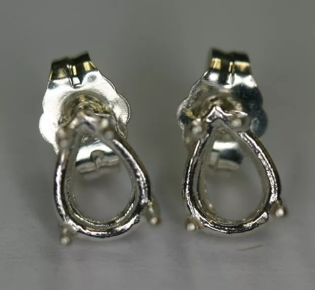 5x7 7x5 Sterling Silver Pear cut Earrings Mounting Setting Gemstones 925