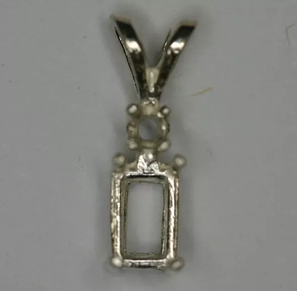 6x4 Pre-notched Sterling Silver Emerald cut Pendant Mounting Gemstones 1 Accent