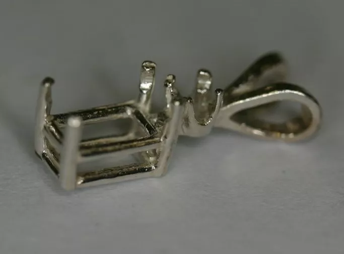 6x4 Pre-notched Sterling Silver Emerald cut Pendant Mounting Gemstones 1 Accent