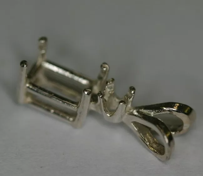 6x4 Pre-notched Sterling Silver Emerald cut Pendant Mounting Gemstones 1 Accent