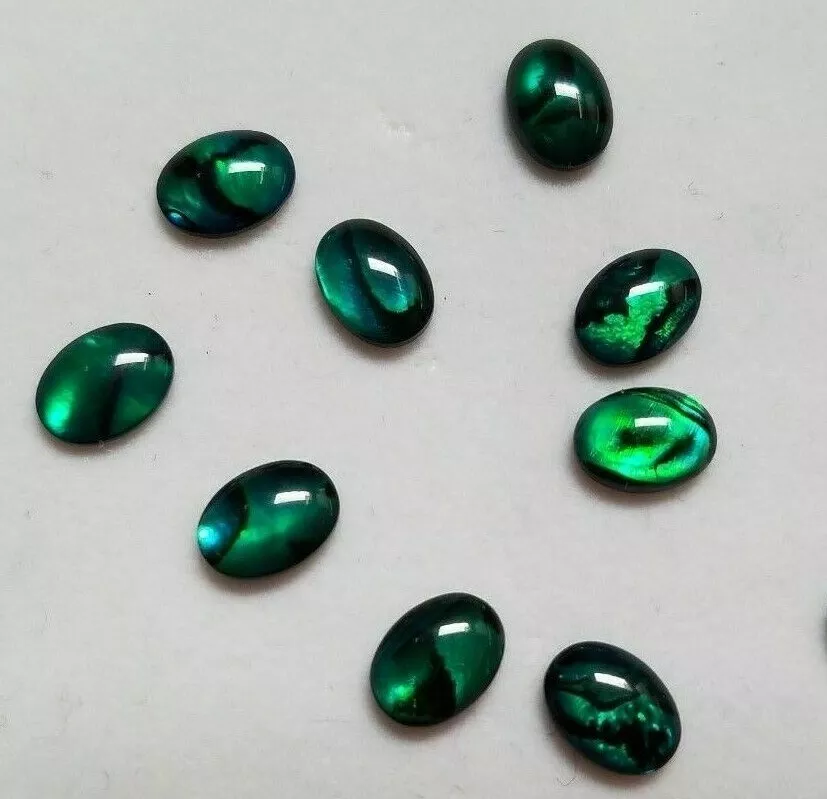 10pcs 10x12mm Natural Paua Shell Green Calibrated Oval Cabochon Gems Jewelry