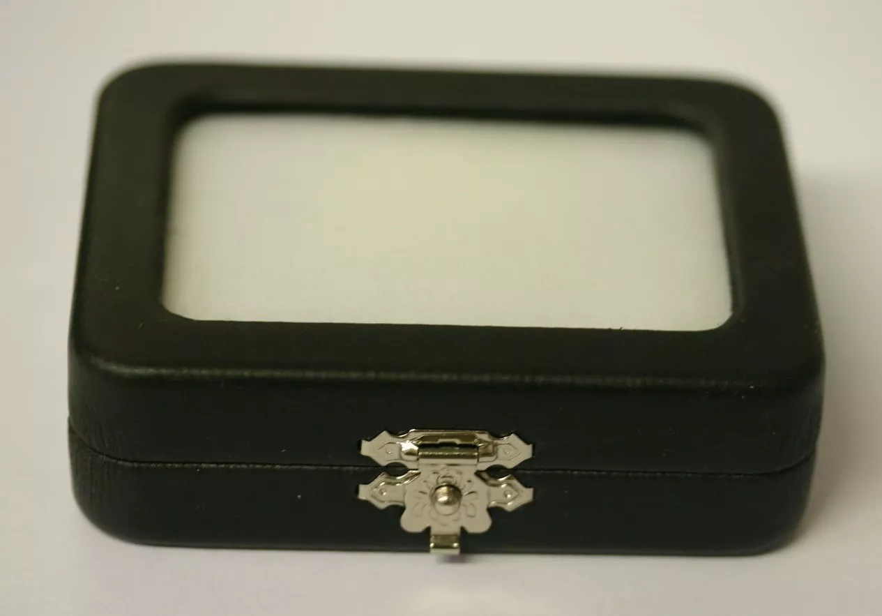 2pcs Glass top Gem Jars Box white Faux Leather 2 1/2" x 3 3/8" x 1" Jewelry Coin