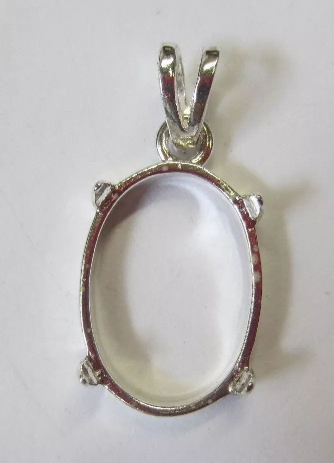 1pc, 15x20mm Solid Sterling Silver Prenotched Cabochon Shell Pendant Mounting